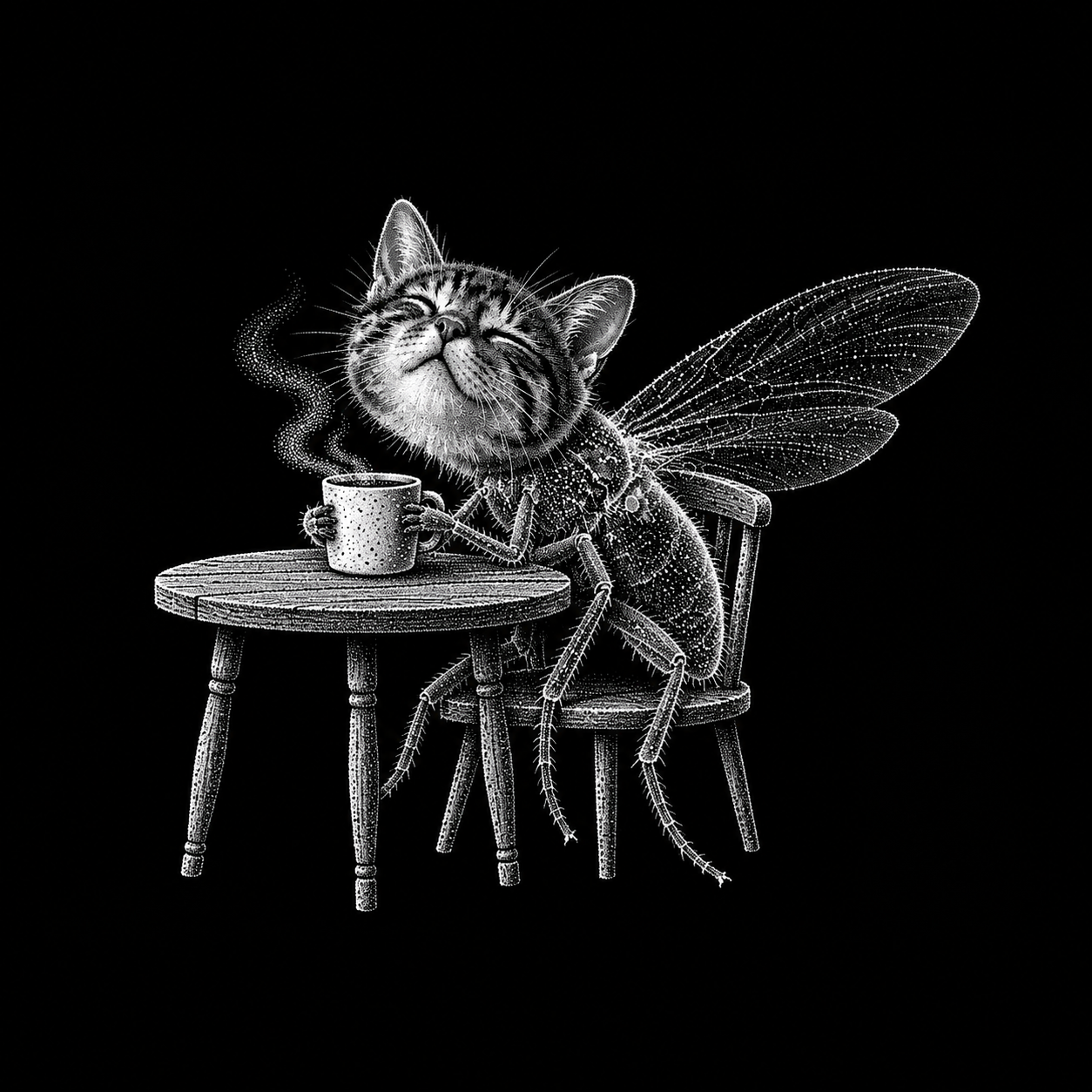 Third coffee of the morning. Still has not opened its eyes.